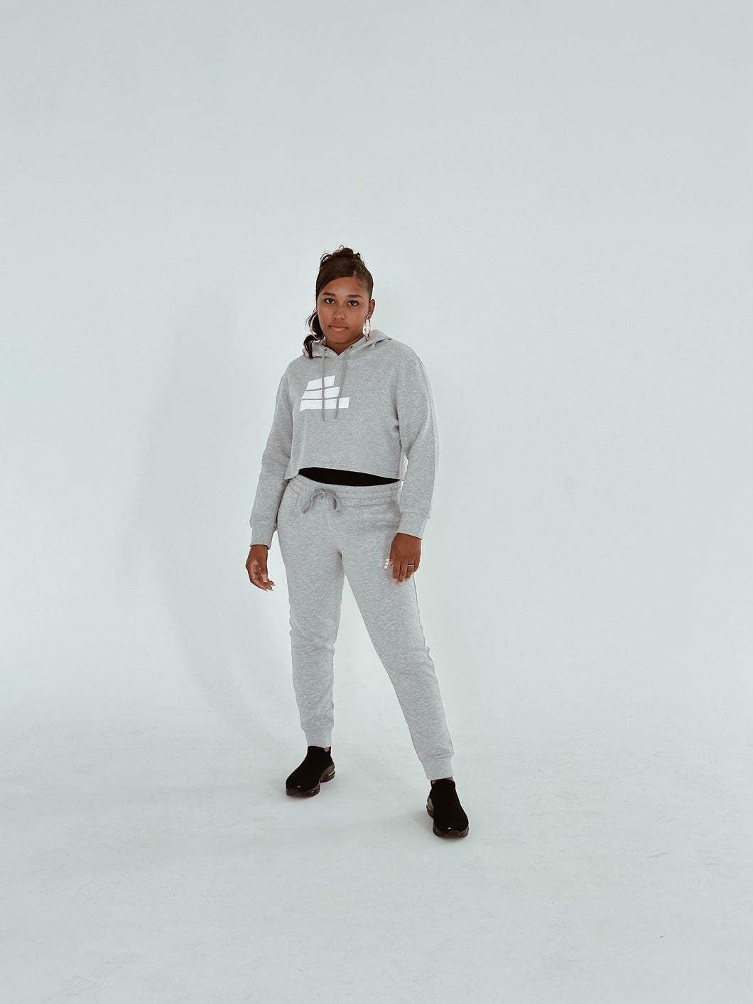Women's HEATHER GREY CROP Sweat Set